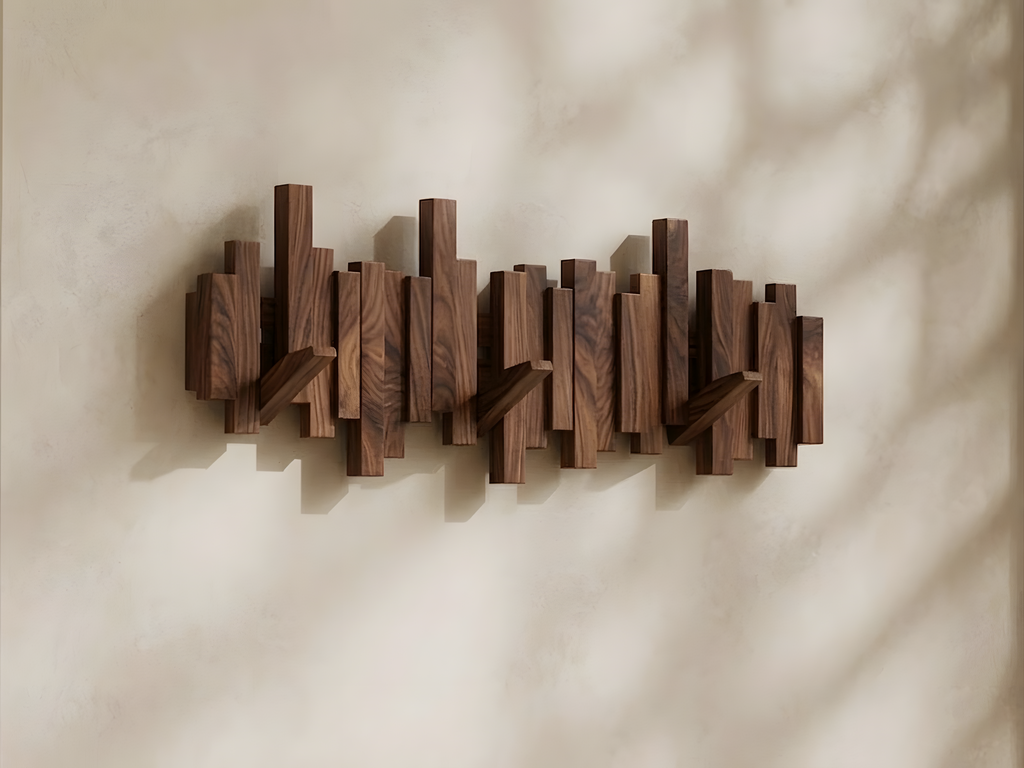 Walnut Coat Rack With Shelf, Rustic Wooden Wall Hooks, Handmade Walnut Wall Mounted Coat Hanger, Entryway Organizer, Wood Hat Rack