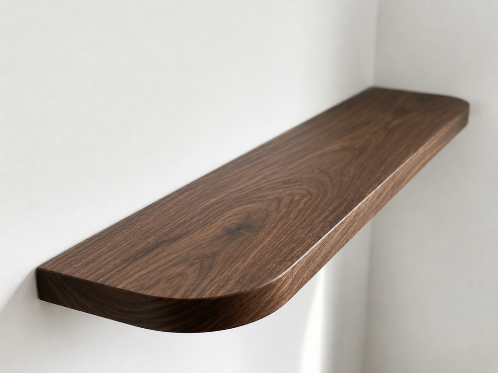 Walnut Floating Shelf, Solid Wood Wall Shelf, Rounded Edge, Custom Size, Modern Home Decor