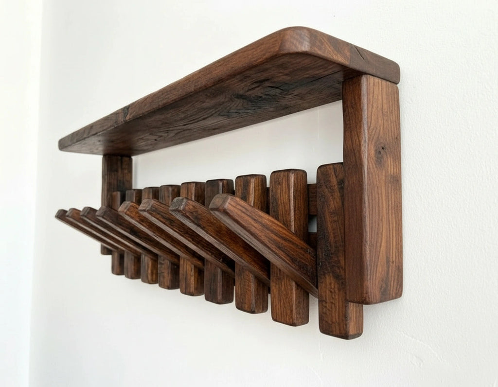 Walnut Coat Rack With Shelf, Rustic Wooden Wall Hooks, Handmade Walnut Wall Mounted Coat Hanger, Entryway Organizer, Wood Hat Rack