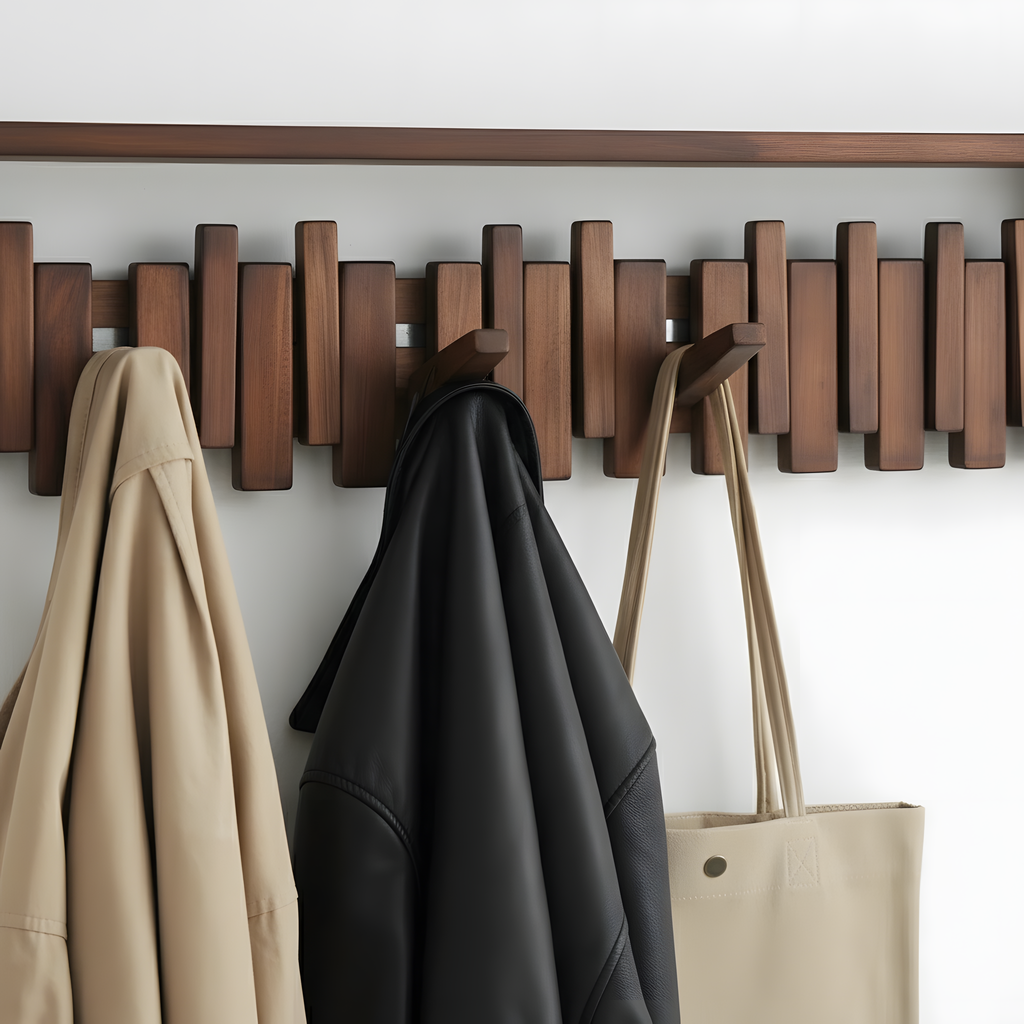 Walnut Coat Rack With Shelf, Rustic Wooden Wall Hooks, Handmade Walnut Wall Mounted Coat Hanger, Entryway Organizer, Wood Hat Rack