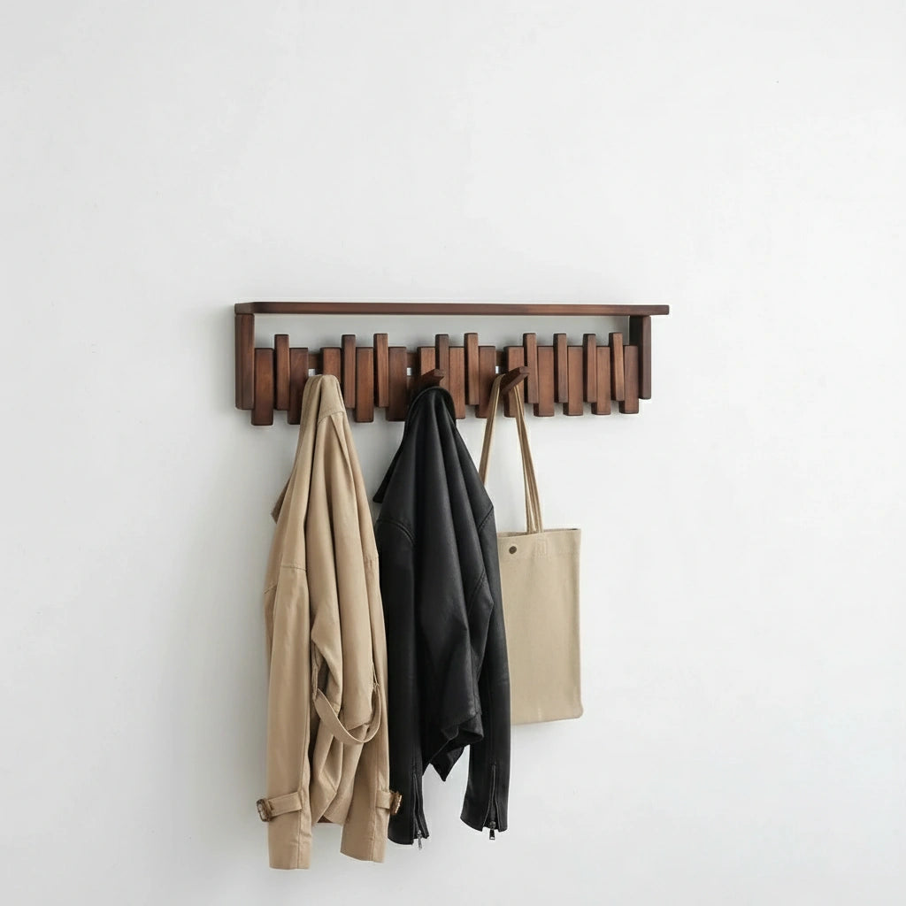Walnut Coat Rack With Shelf, Rustic Wooden Wall Hooks, Handmade Walnut Wall Mounted Coat Hanger, Entryway Organizer, Wood Hat Rack